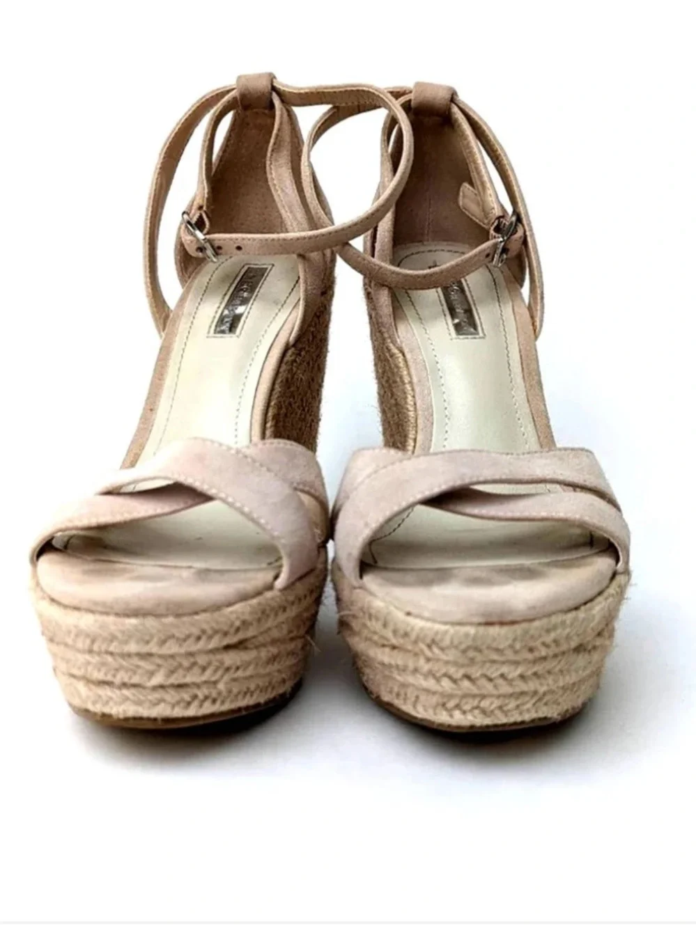 Ankle Tie Espadrille Wedge Sandals - Beige